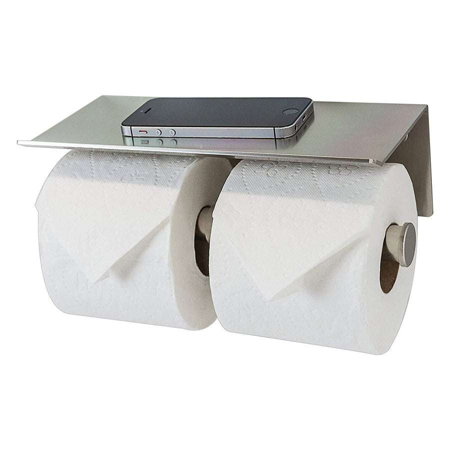 Double Toilet Paper Holder With Phone Shelf, Modern Style