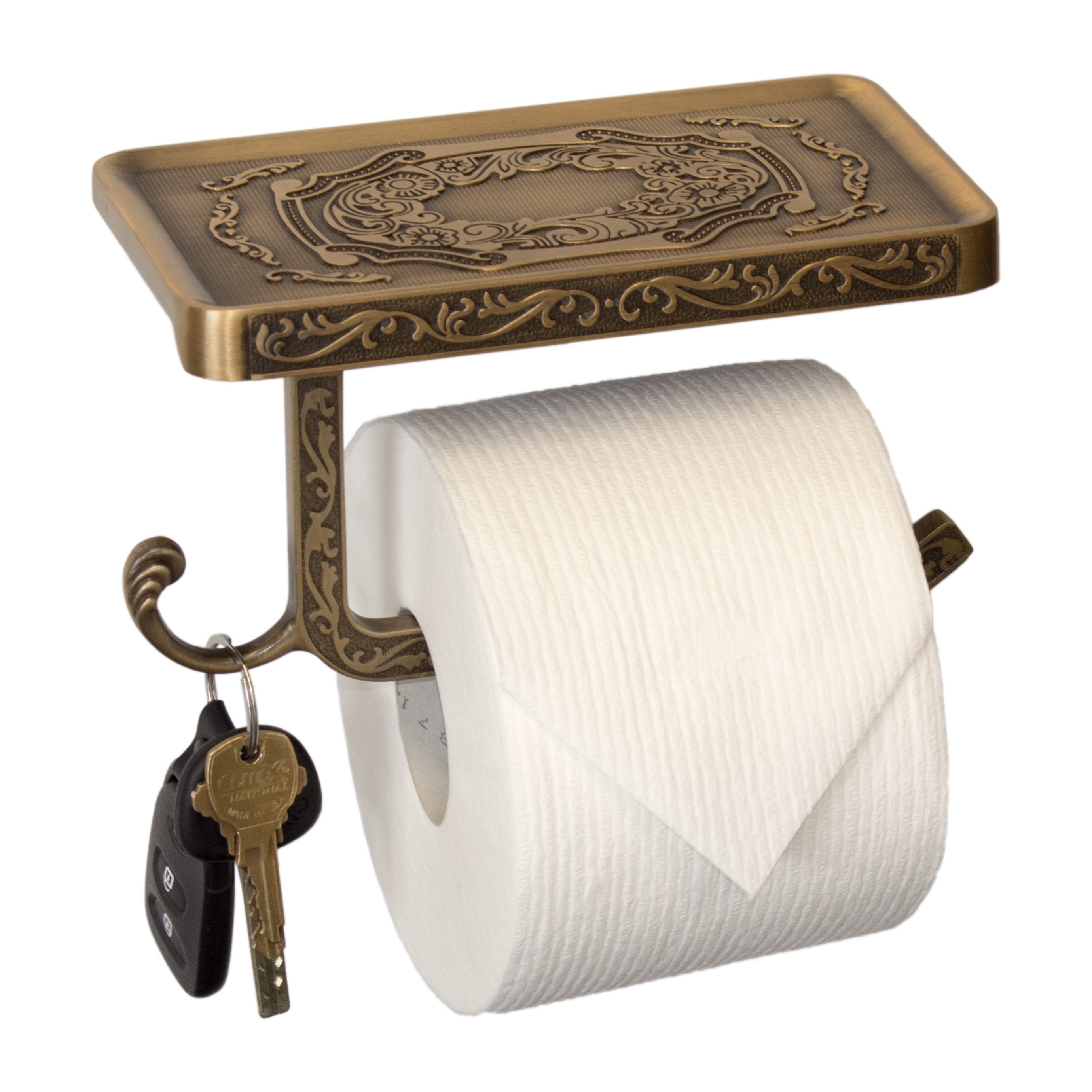 Neater Nest Reversible Toilet Paper Holder with Phone Shelf and Bathroom Hook, Vintage Decor Style (Oil Rubbed Bronze)