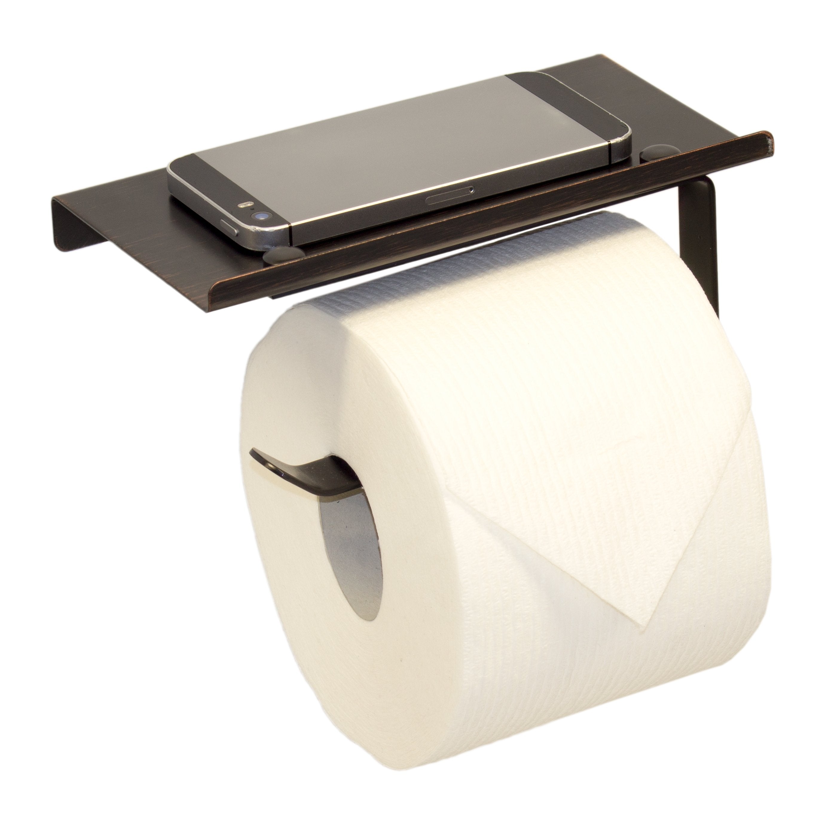 Neater Nest Reversible Toilet Paper Holder with Phone Shelf, Modern Style (White, Single)