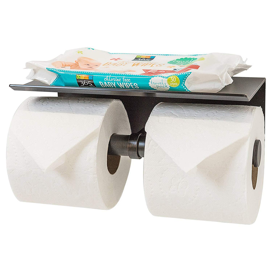 Waydeli double toilet paper holder - double toilet paper roll holder with  shelf, adhesive no drilling or