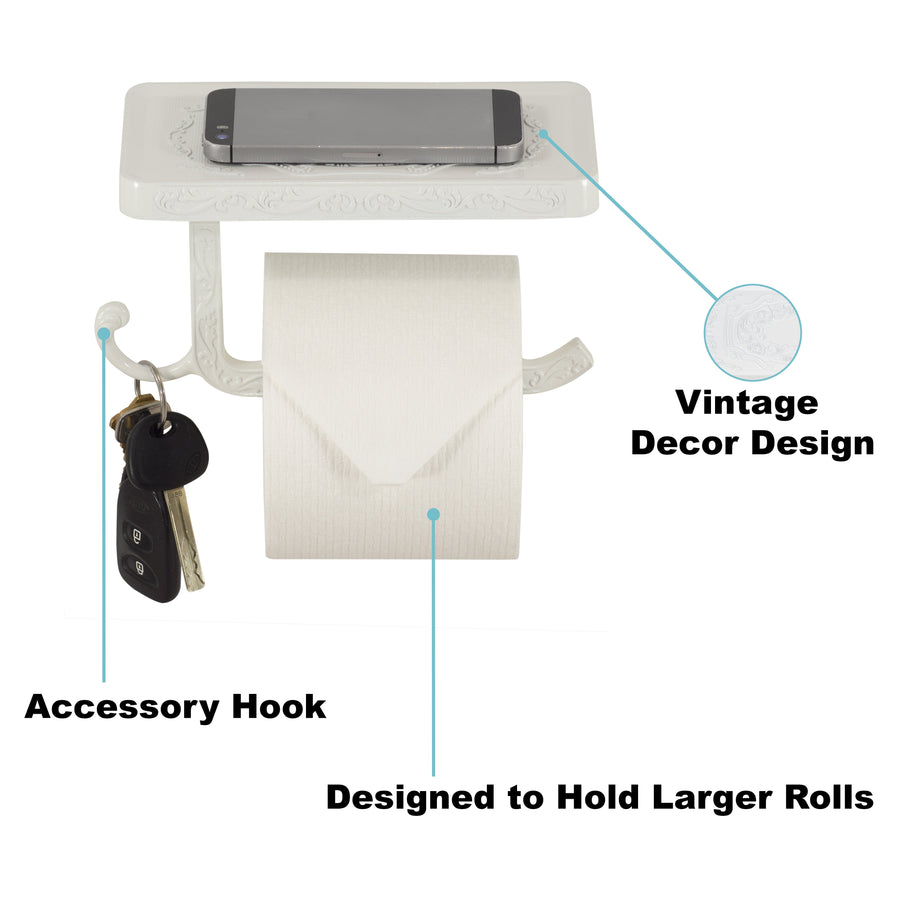 Toilet Paper Holder With Phone Shelf- Vintage Style