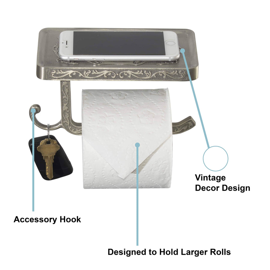 Neater Nest Reversible Toilet Paper Holder with Phone Shelf, Modern Style (White, Single)